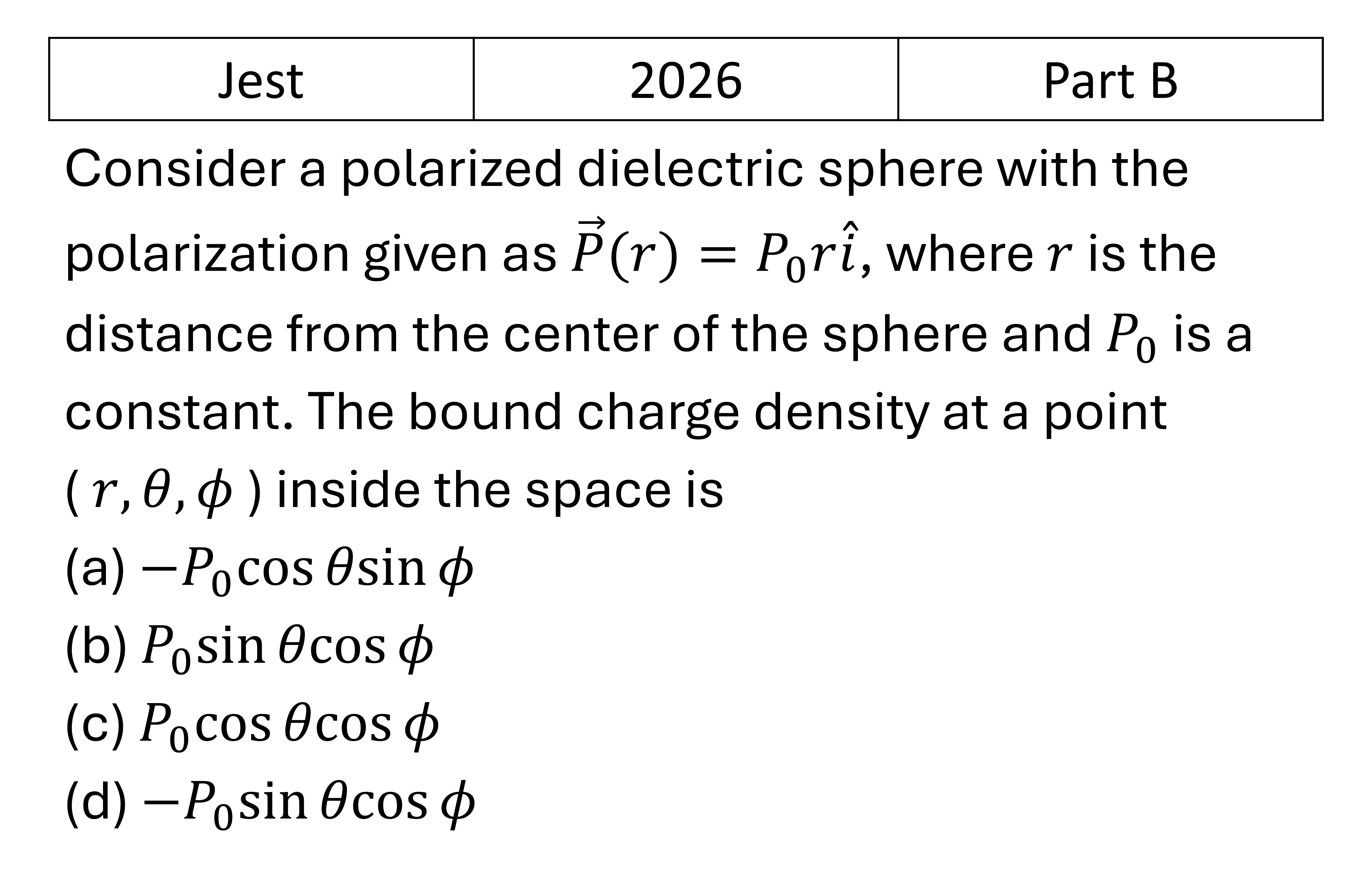 JEST 2026 Electric field in matter previous year question JEST_2026_Q21