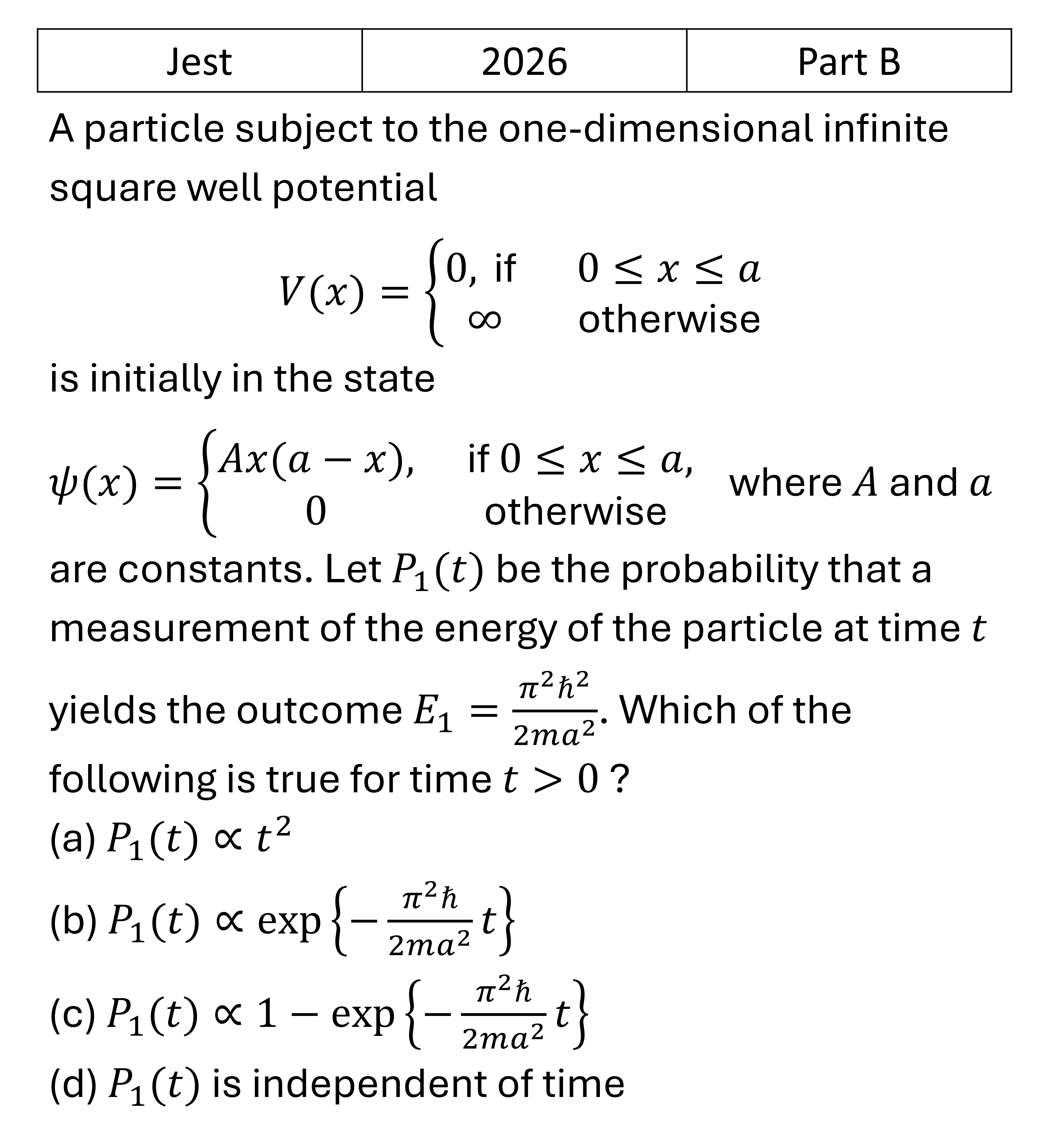 JEST 2026 Basic Quantum Mechanics previous year question JEST_2026_Q26