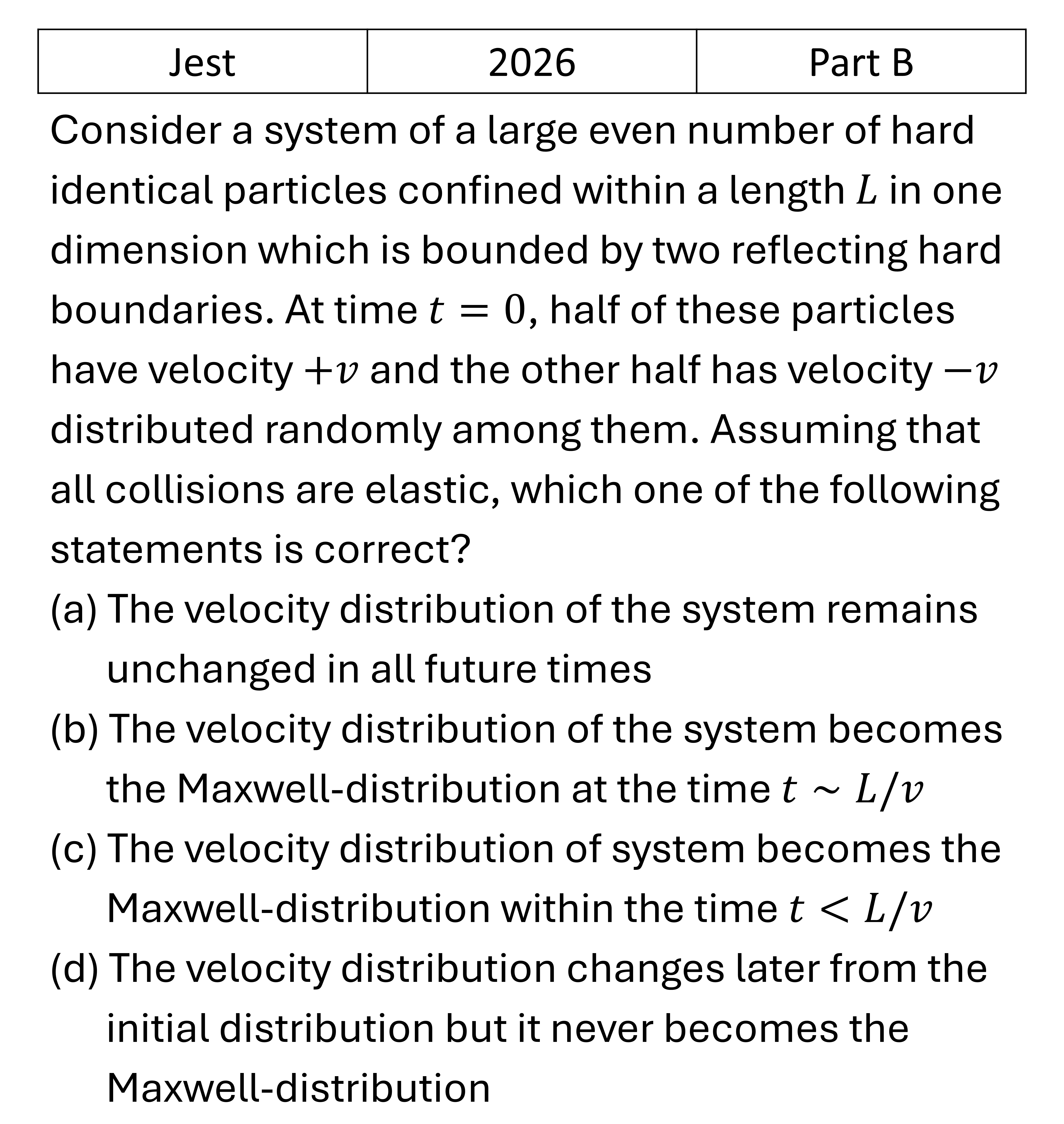 JEST 2026 Kinetic theory of gases previous year question JEST_2026_Q29