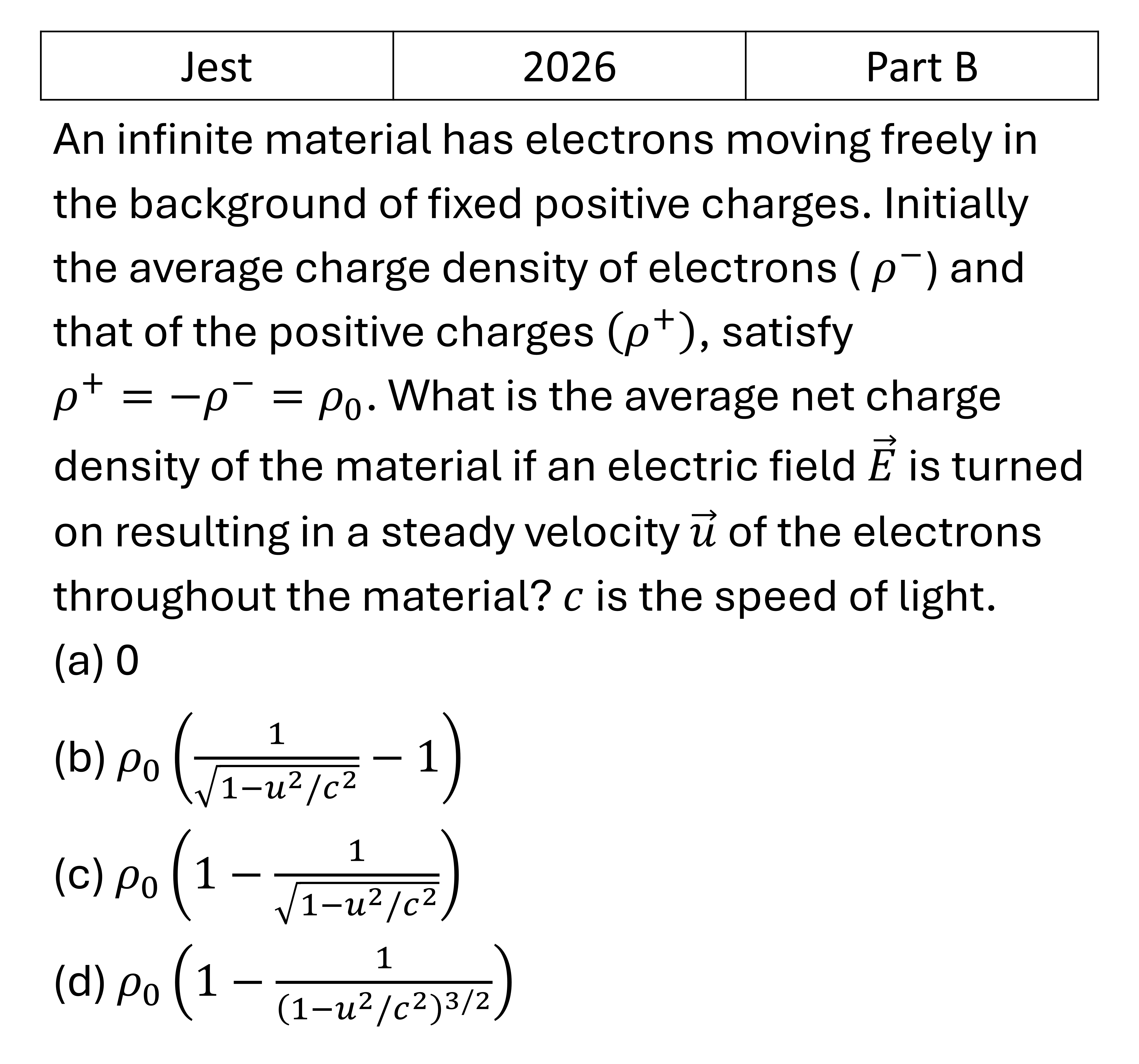 JEST 2026 Relativistic EMT previous year question JEST_2026_Q30