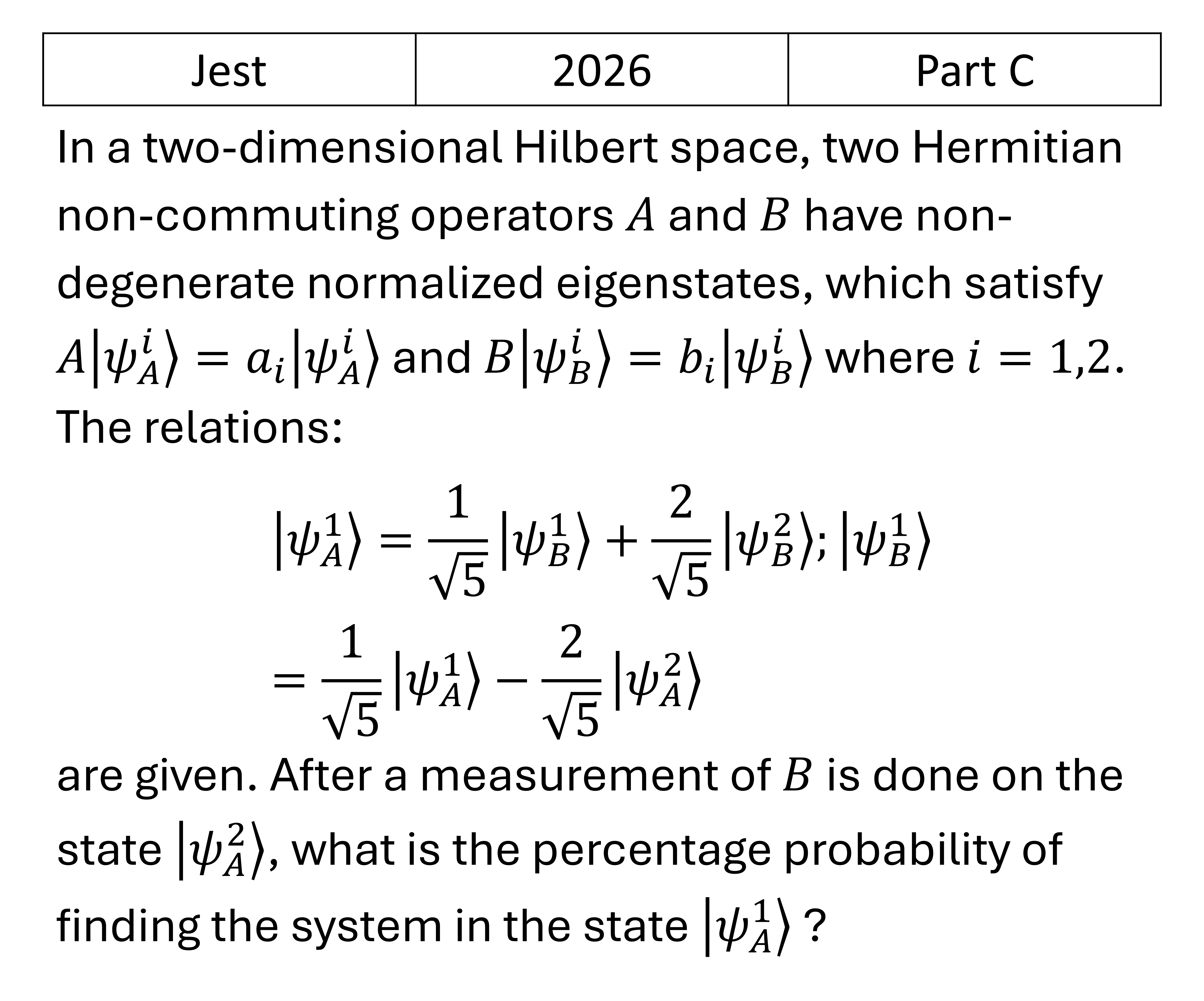 JEST 2026 Basic Quantum Mechanics previous year question JEST_2026_Q34