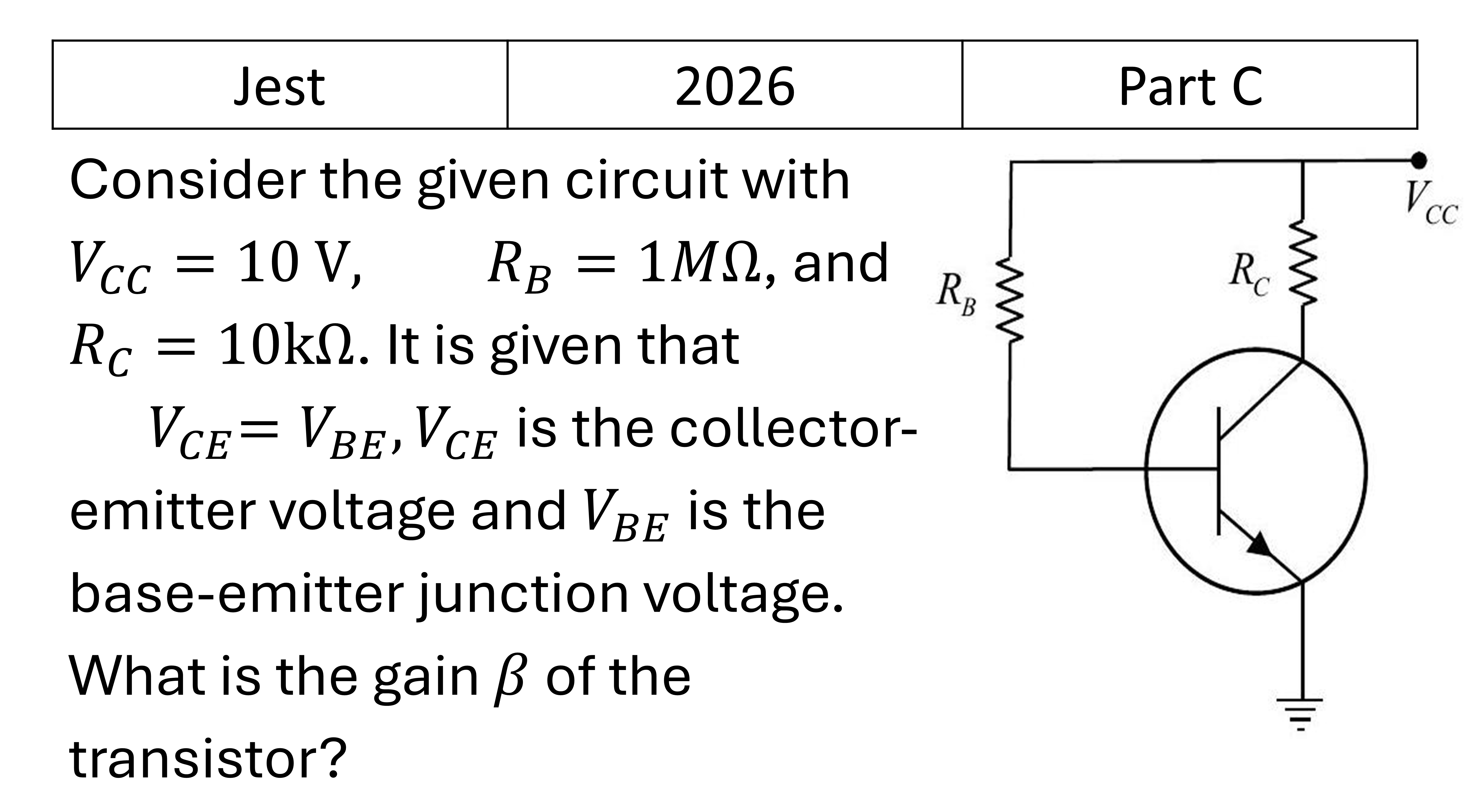 JEST 2026 Transistors previous year question JEST_2026_Q37