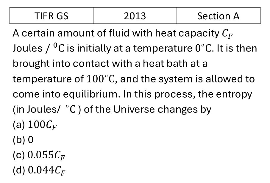 TIFR 2013 A Laws of thermodynamics previous year question TIFR_2013_A_Q11