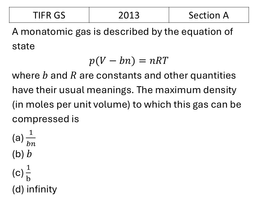 TIFR 2013 A Laws of thermodynamics previous year question TIFR_2013_A_Q12