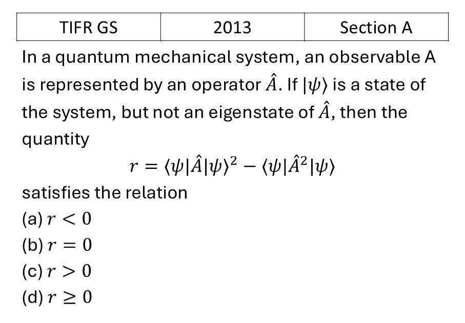 TIFR 2013 A Basic Quantum Mechanics previous year question TIFR_2013_A_Q13