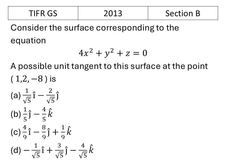 TIFR 2013 B Vector Analysis previous year question TIFR_2013_B_Q1