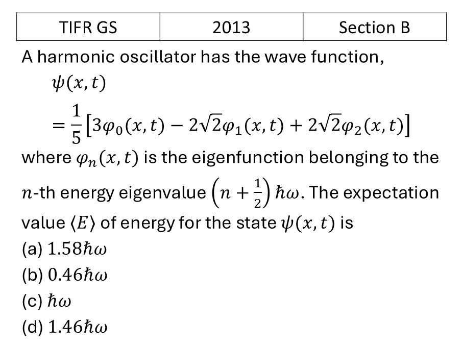 TIFR 2013 B Basic Quantum Mechanics previous year question TIFR_2013_B_Q11