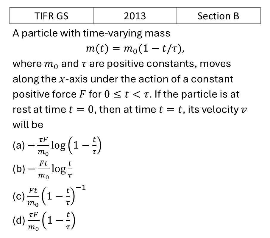 TIFR 2013 B Basic Mechanics previous year question TIFR_2013_B_Q2