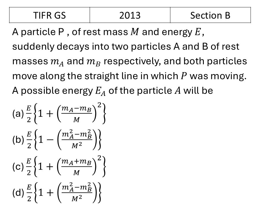 TIFR 2013 B Special theory of relativity previous year question TIFR_2013_B_Q4