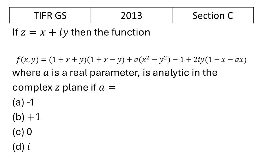 TIFR 2013 C Complex Analysis previous year question TIFR_2013_C_Q2