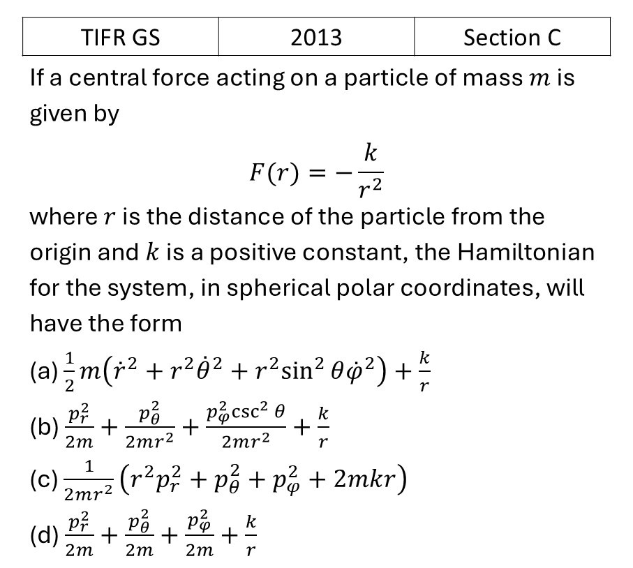 TIFR 2013 C Lagrangian and Hamiltonian previous year question TIFR_2013_C_Q4