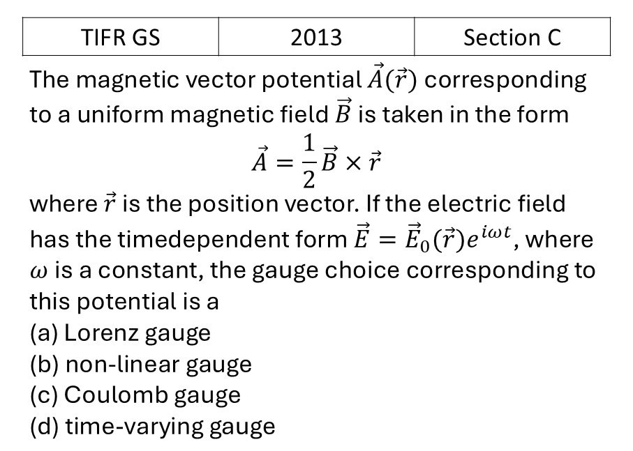 TIFR 2013 C Potential Formulation previous year question TIFR_2013_C_Q5