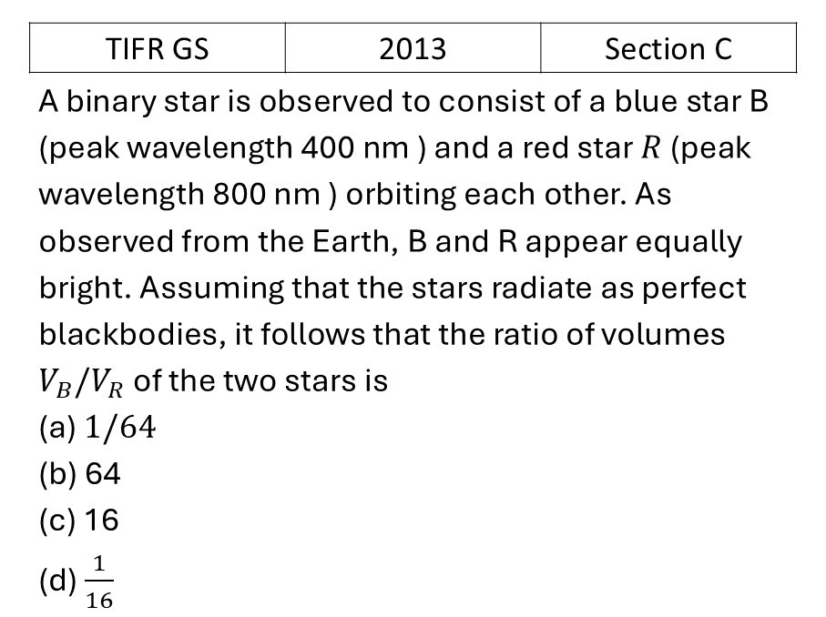TIFR 2013 C Black Body Radiations previous year question TIFR_2013_C_Q6