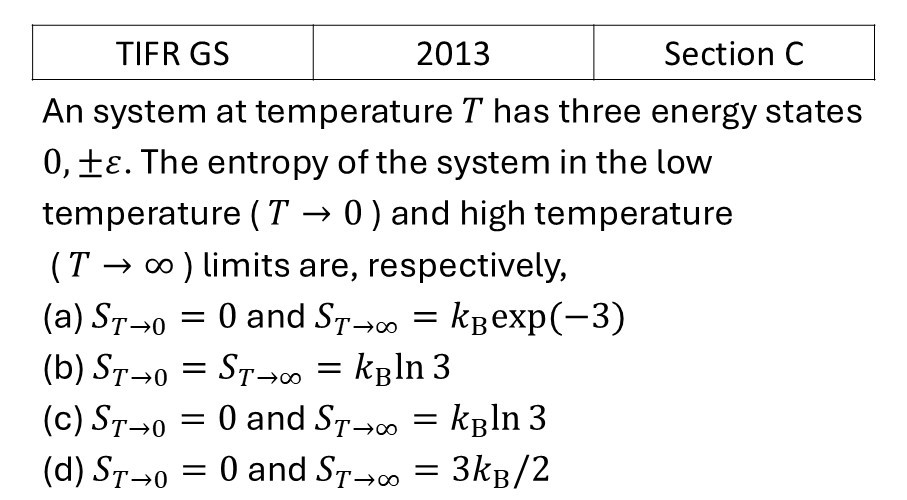 TIFR 2013 C Canonical Ensemble previous year question TIFR_2013_C_Q7