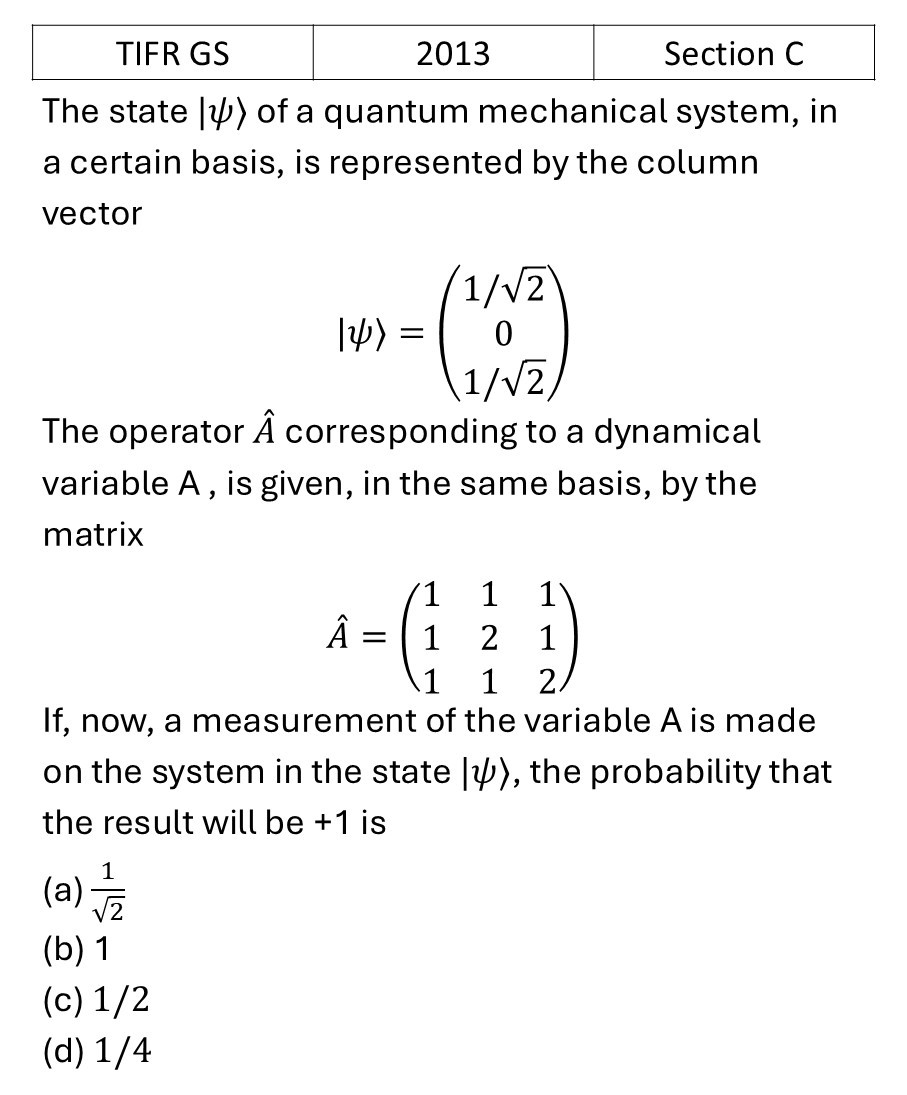 TIFR 2013 C Basic Quantum Mechanics previous year question TIFR_2013_C_Q8
