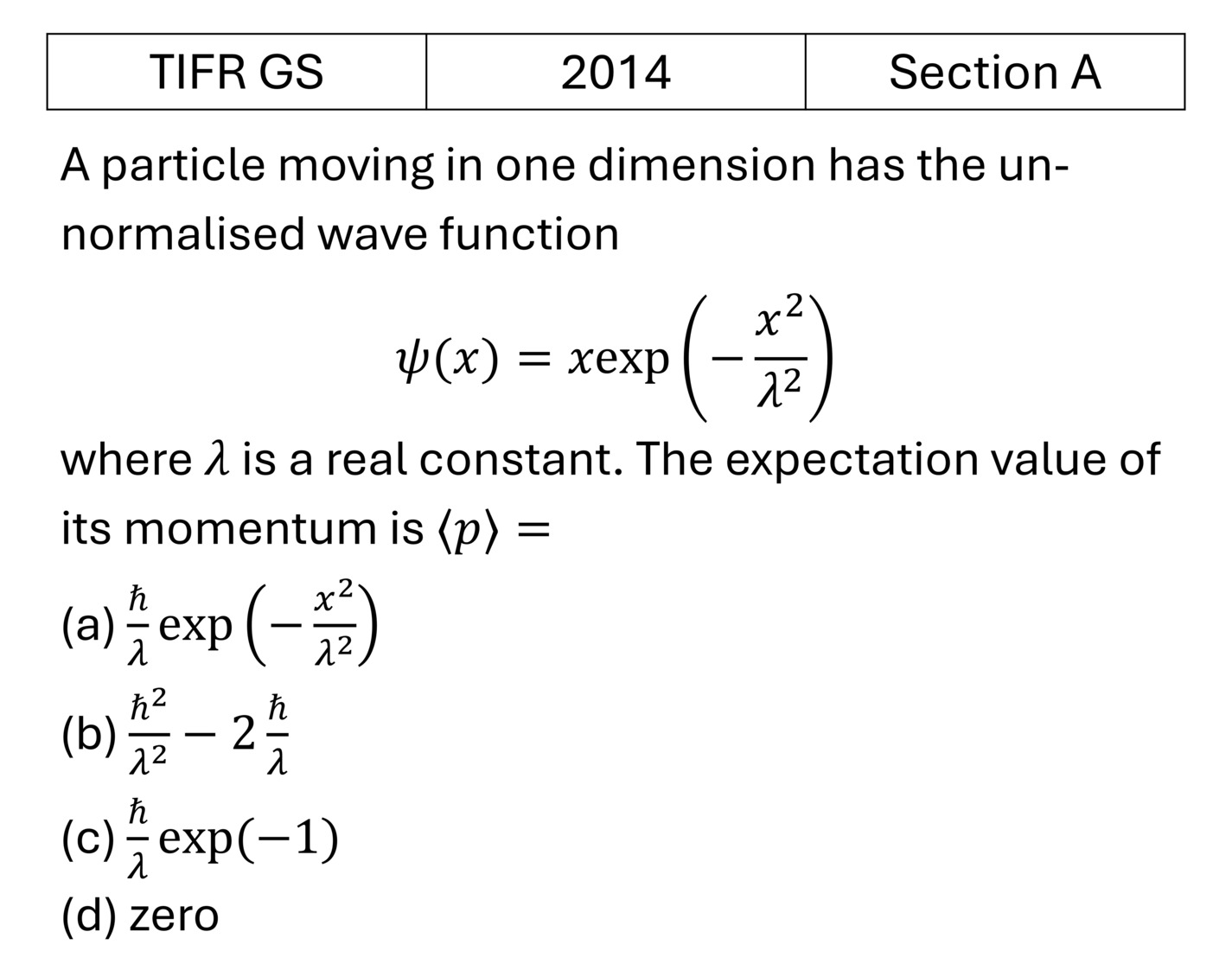 TIFR 2014 A Basic Quantum Mechanics previous year question TIFR_2014_A_Q10