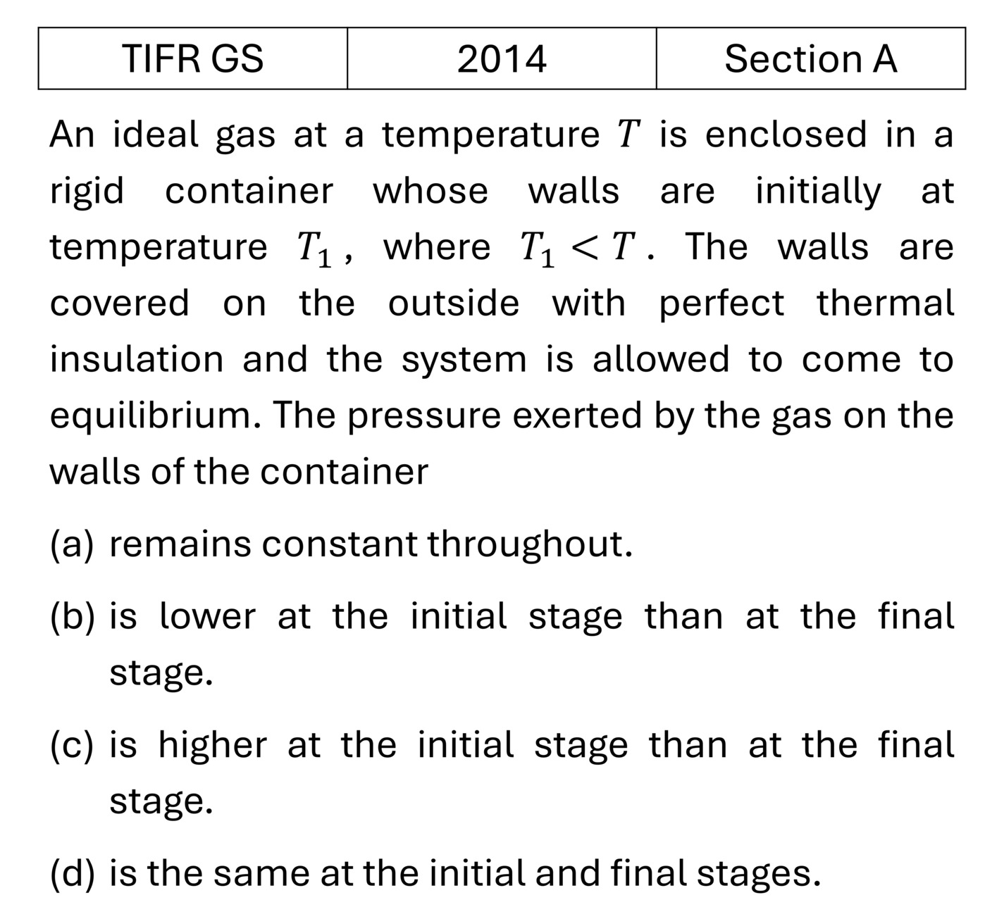TIFR 2014 A Kinetic theory of gases previous year question TIFR_2014_A_Q14