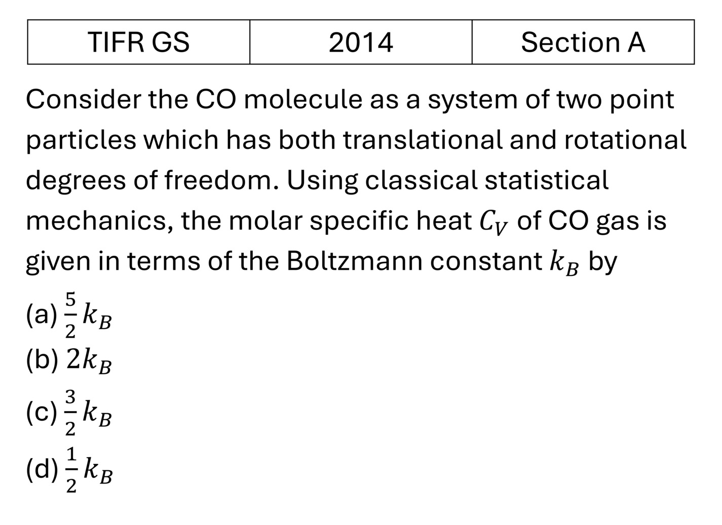 TIFR 2014 A Kinetic theory of gases previous year question TIFR_2014_A_Q15