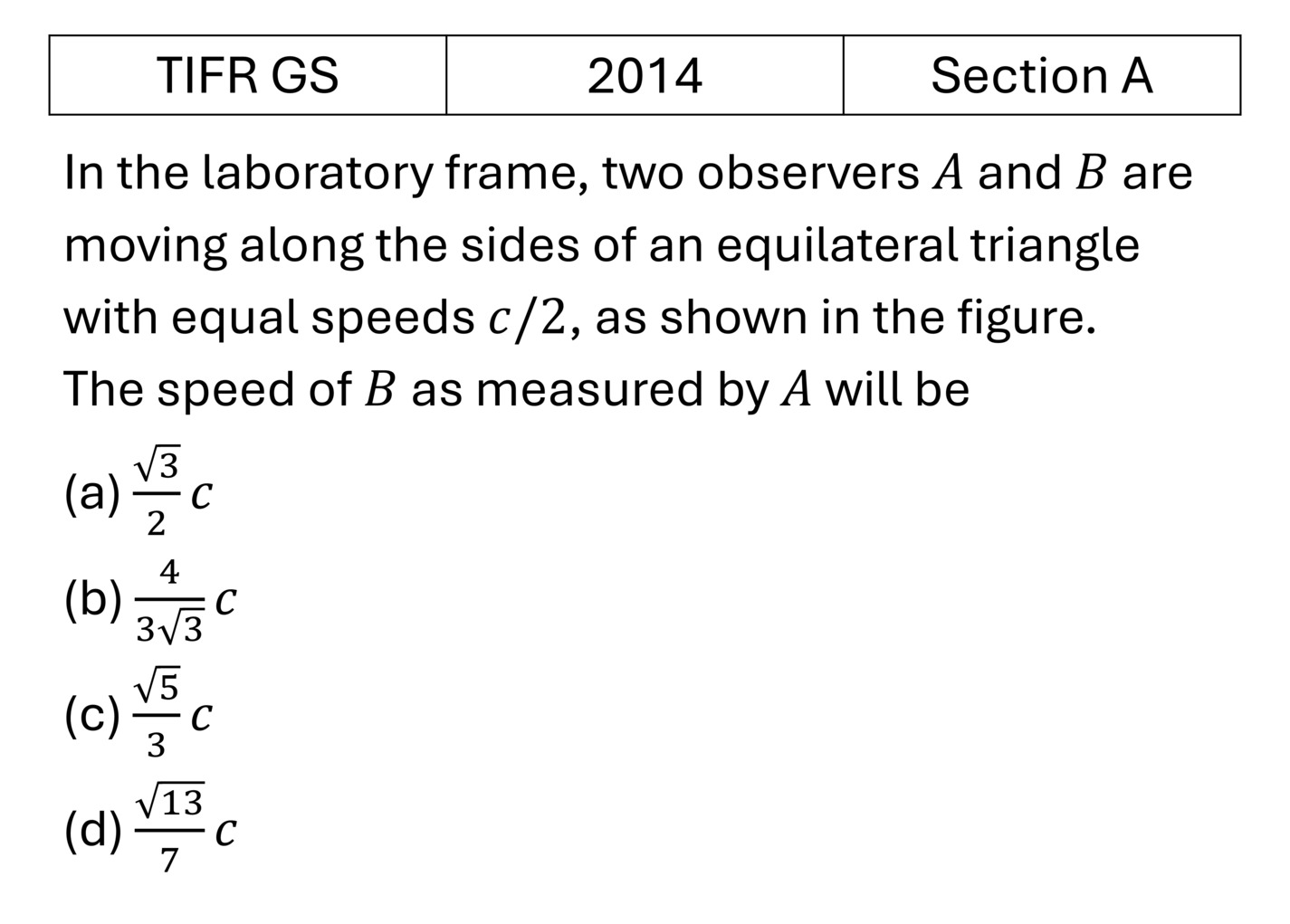 TIFR 2014 A Special theory of relativity previous year question TIFR_2014_A_Q16