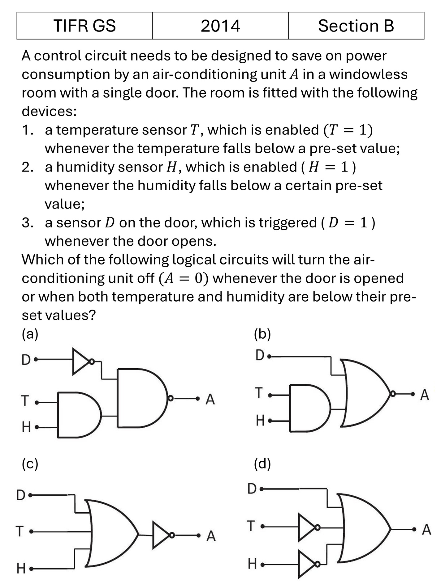 TIFR 2014 A Logic Gates previous year question TIFR_2014_A_Q25