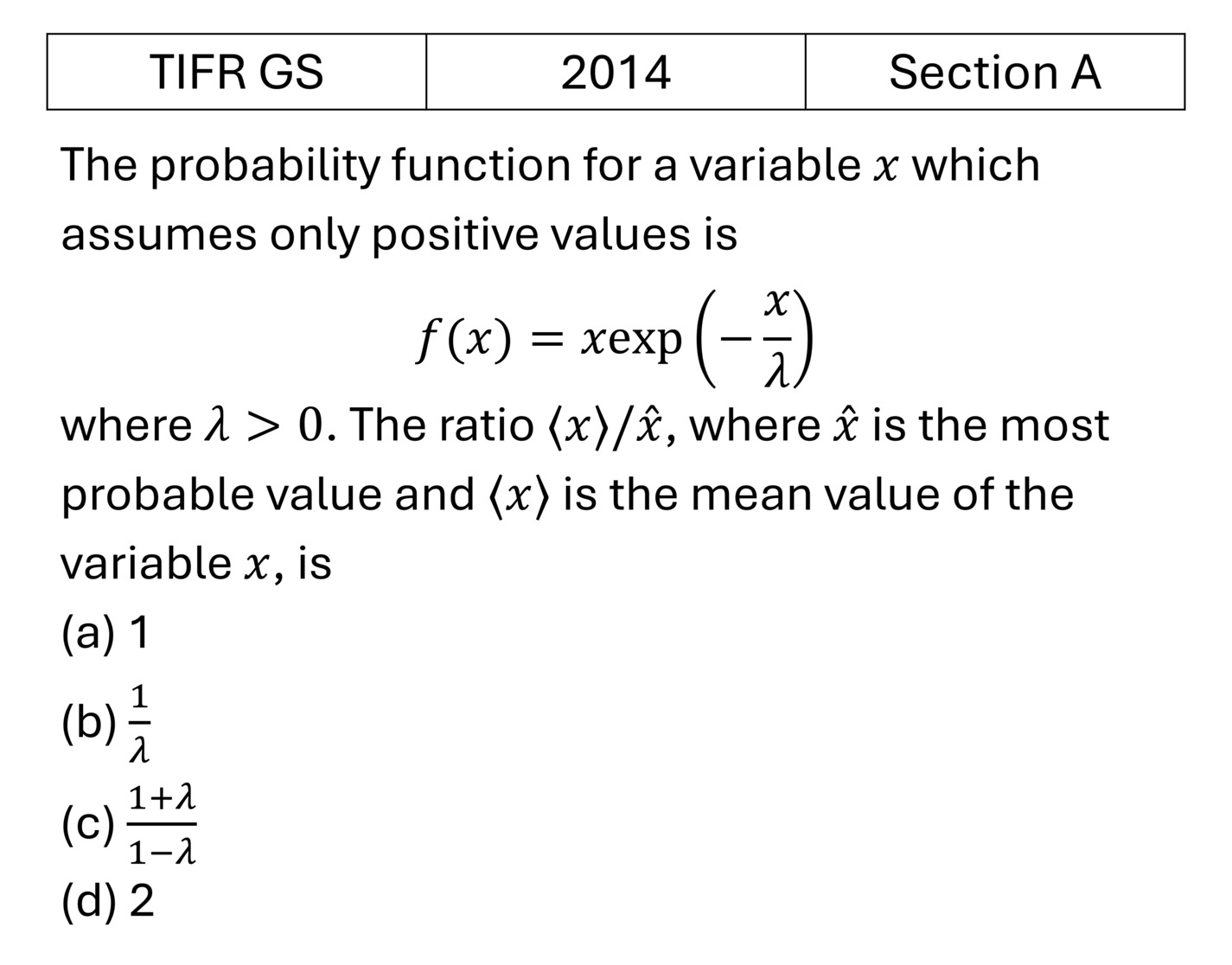 TIFR 2014 A Probability previous year question TIFR_2014_A_Q6