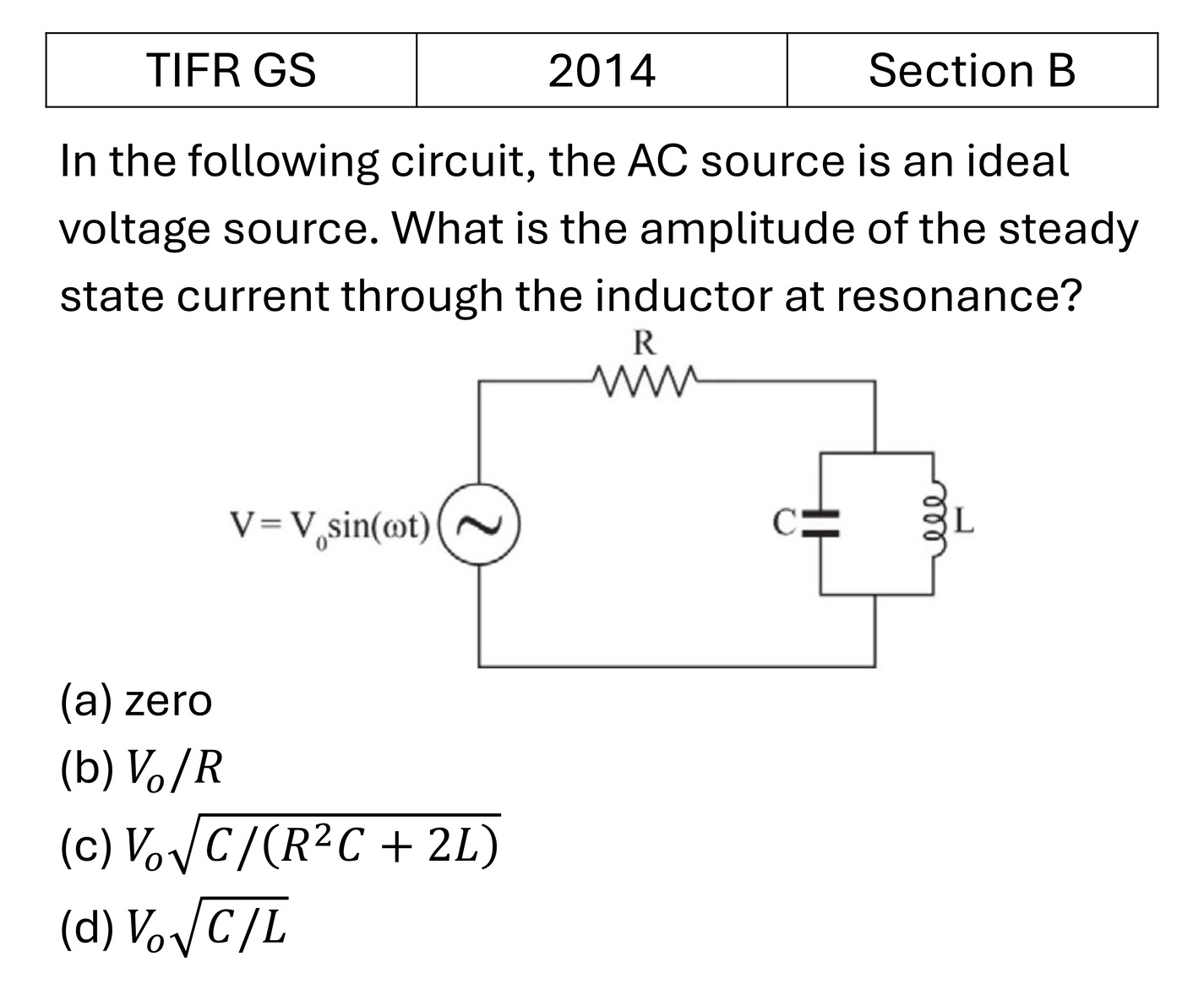 TIFR 2014 B AC and DC Circuits previous year question TIFR_2014_B_Q38