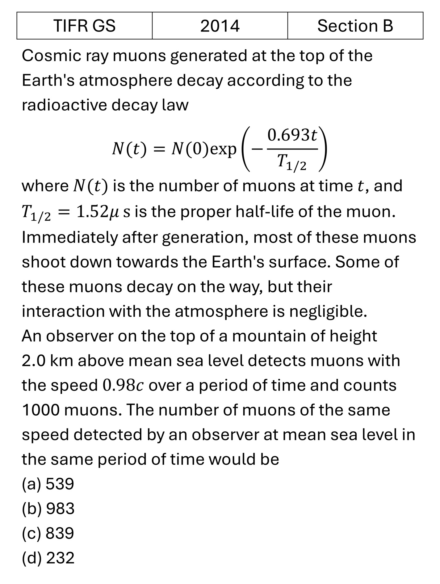 TIFR 2014 B Special theory of relativity previous year question TIFR_2014_B_Q40