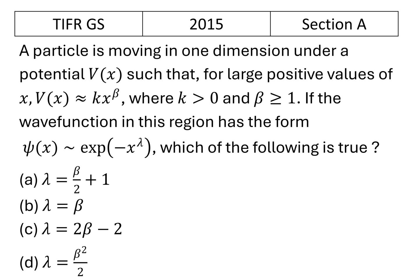 TIFR 2015 A Basic Quantum Mechanics previous year question TIFR_2015_A_Q16