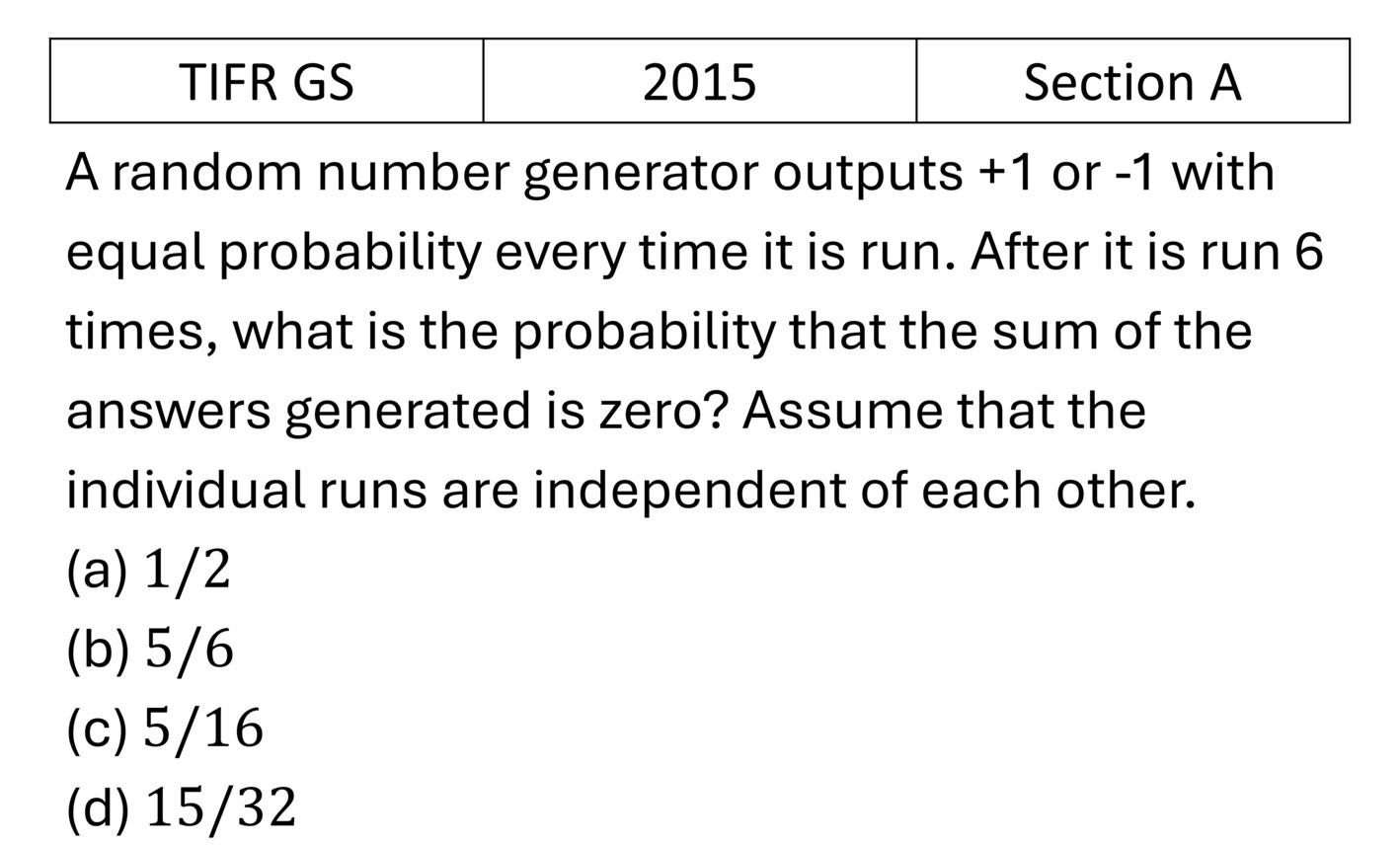TIFR 2015 A Probability previous year question TIFR_2015_A_Q2