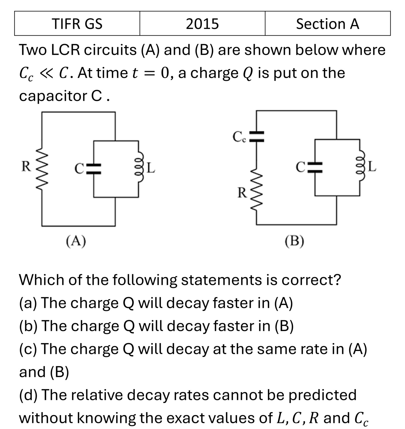 TIFR 2015 A AC and DC Circuits previous year question TIFR_2015_A_Q23