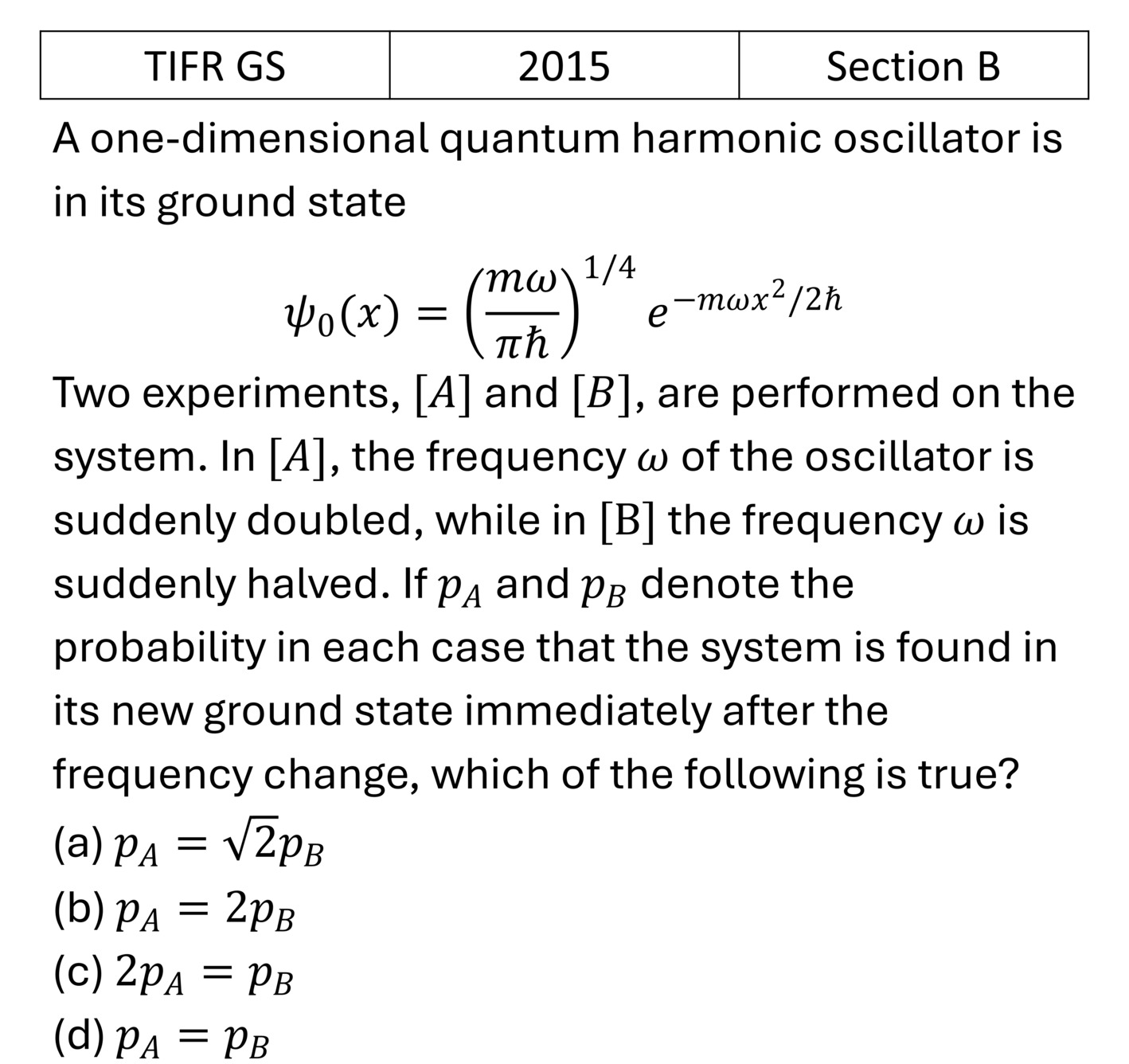 TIFR 2015 B Basic Quantum Mechanics previous year question TIFR_2015_B_Q11