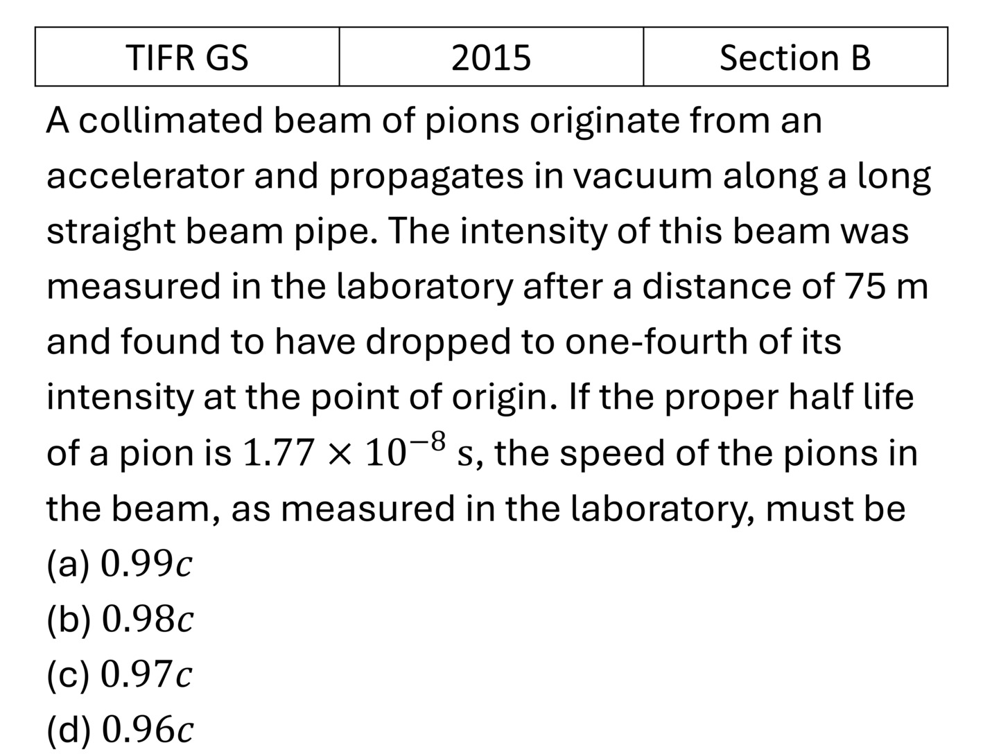 TIFR 2015 B Special theory of relativity previous year question TIFR_2015_B_Q5