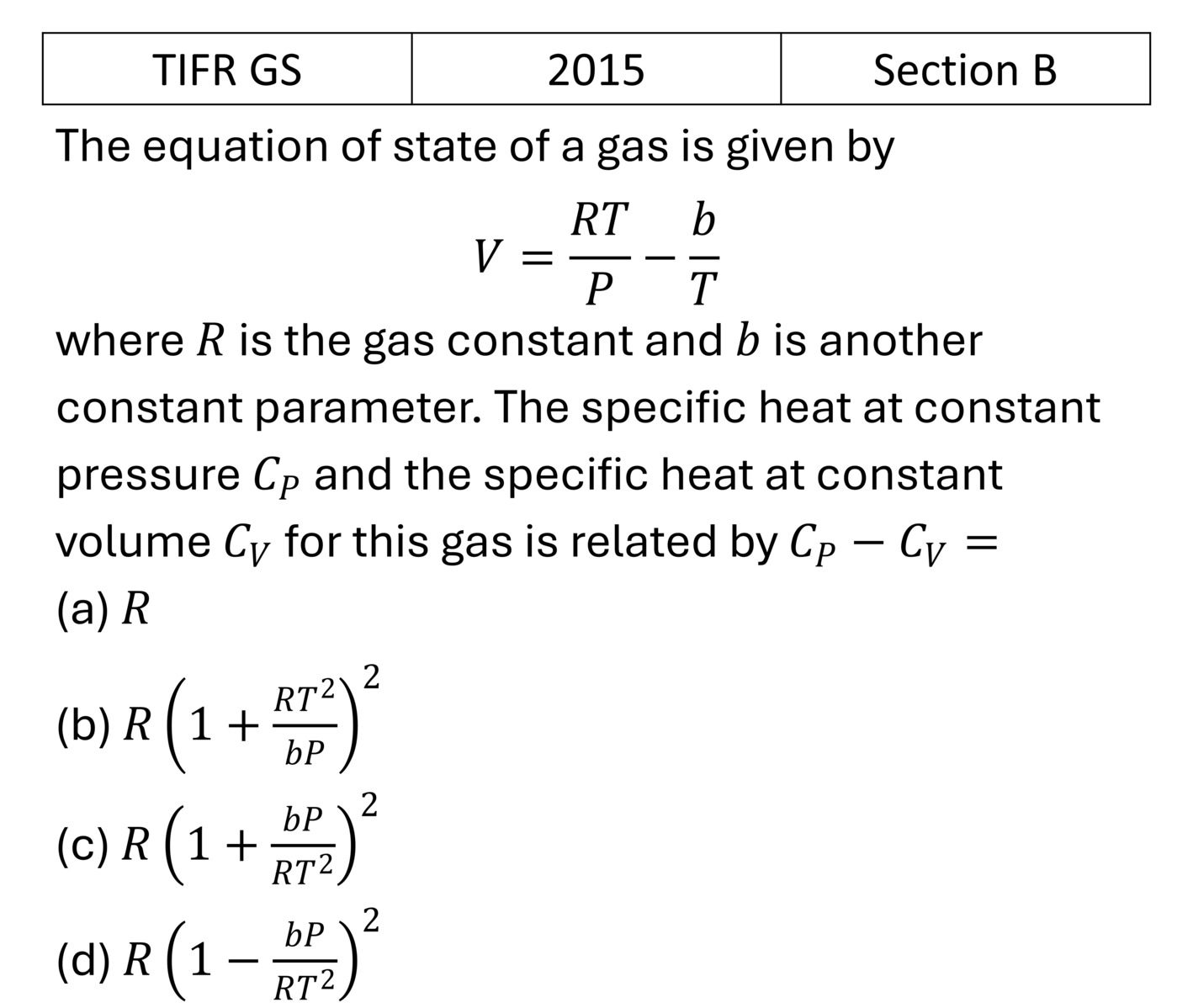 TIFR 2015 B Laws of thermodynamics previous year question TIFR_2015_B_Q6