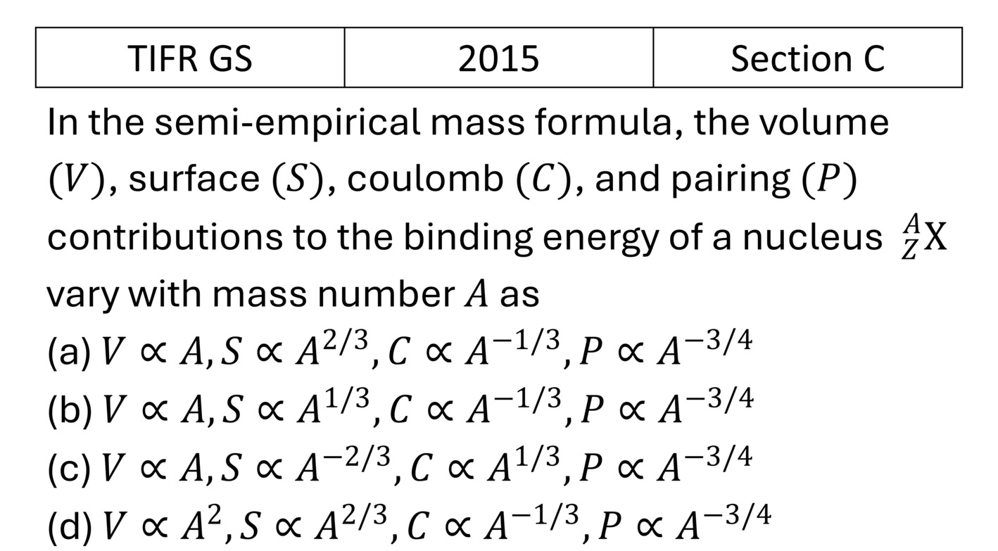 TIFR 2015 C Liquid Drop Model previous year question TIFR_2015_C_Q12