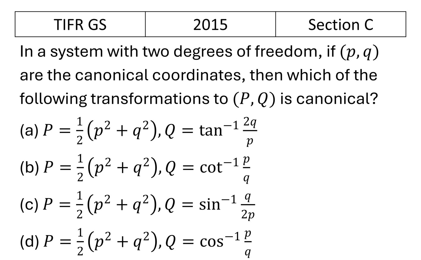 TIFR 2015 C Canonical Transformation and poison bracket previous year question TIFR_2015_C_Q4