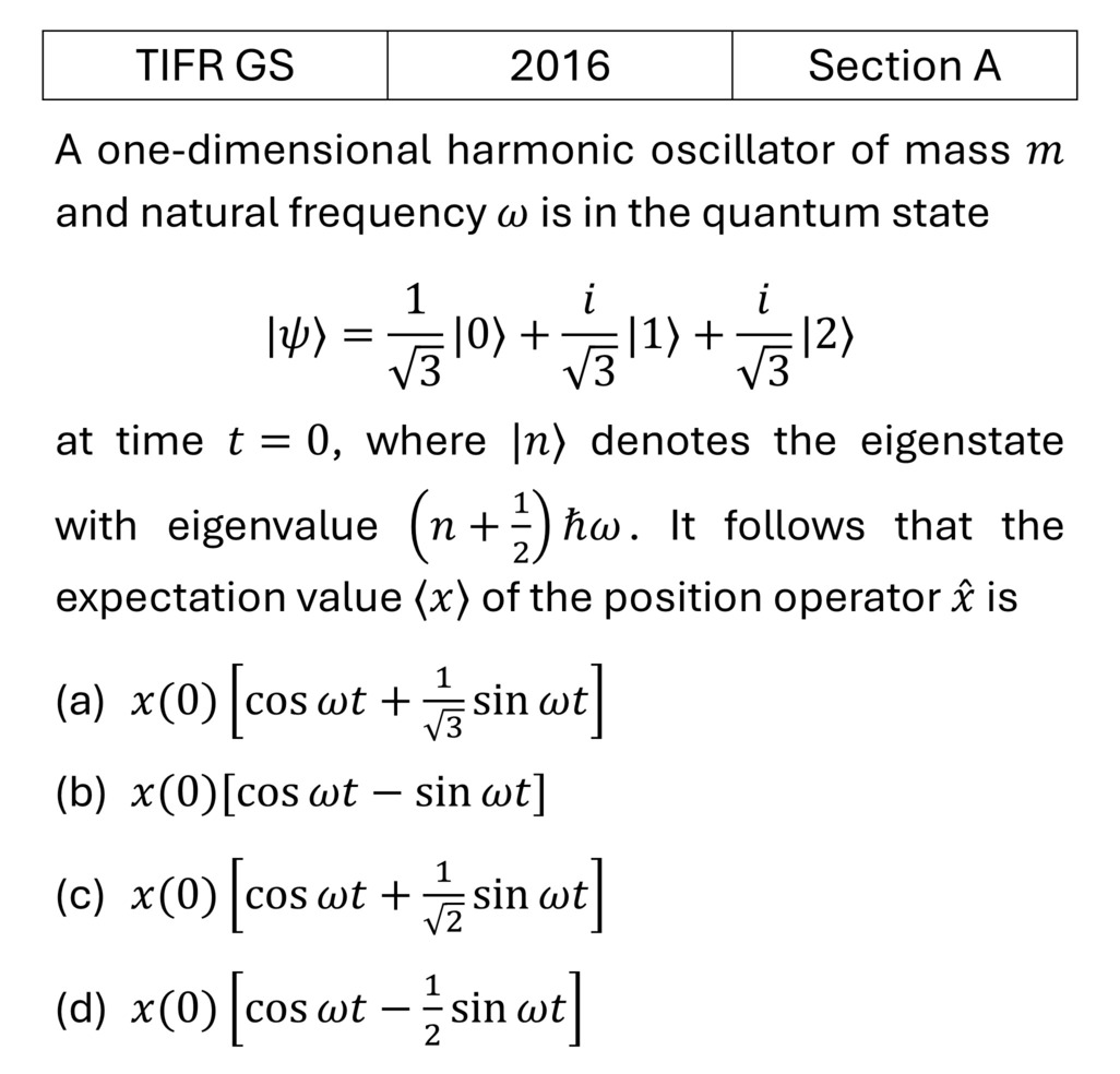 TIFR 2016 A Basic Quantum Mechanics previous year question TIFR_2016_A_Q12