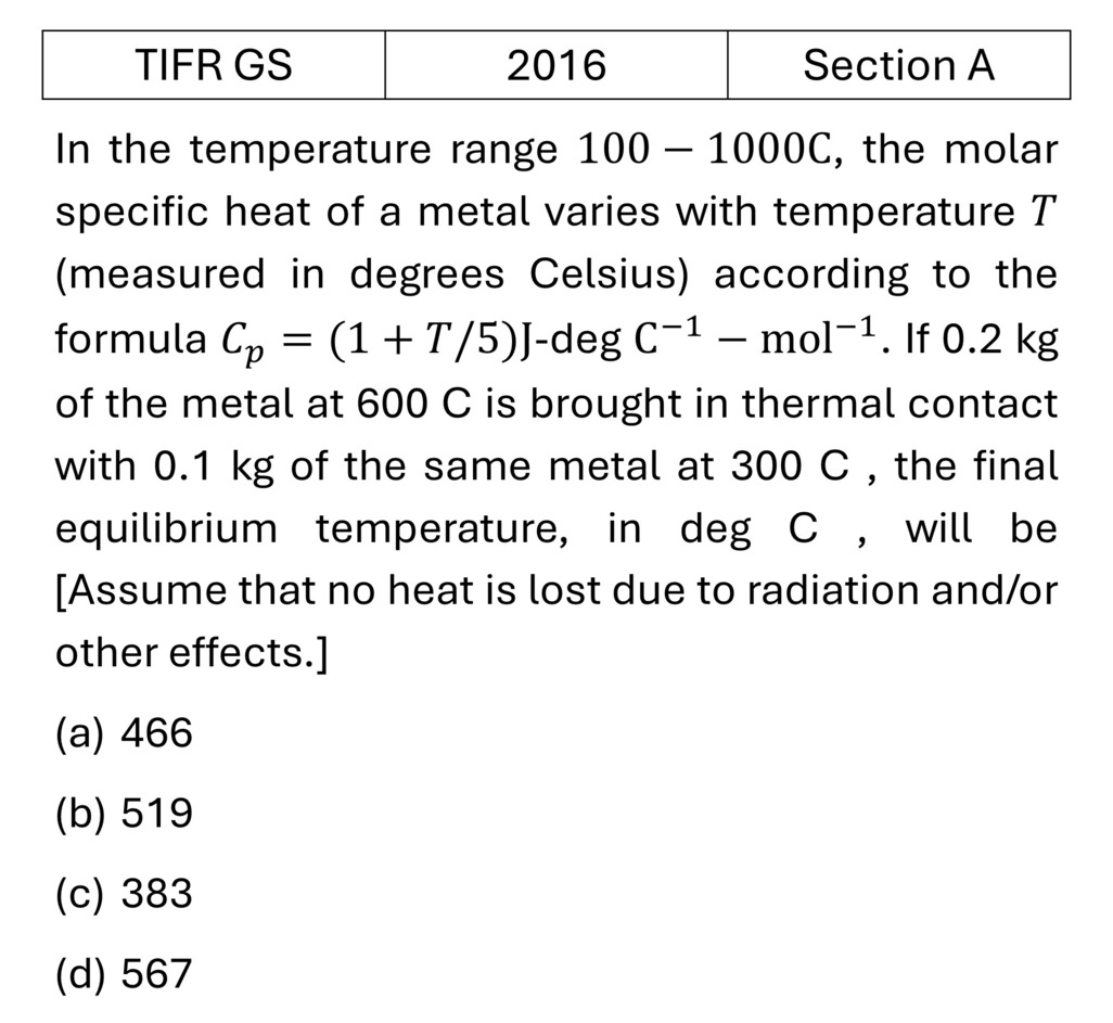 TIFR 2016 A Laws of thermodynamics previous year question TIFR_2016_A_Q15