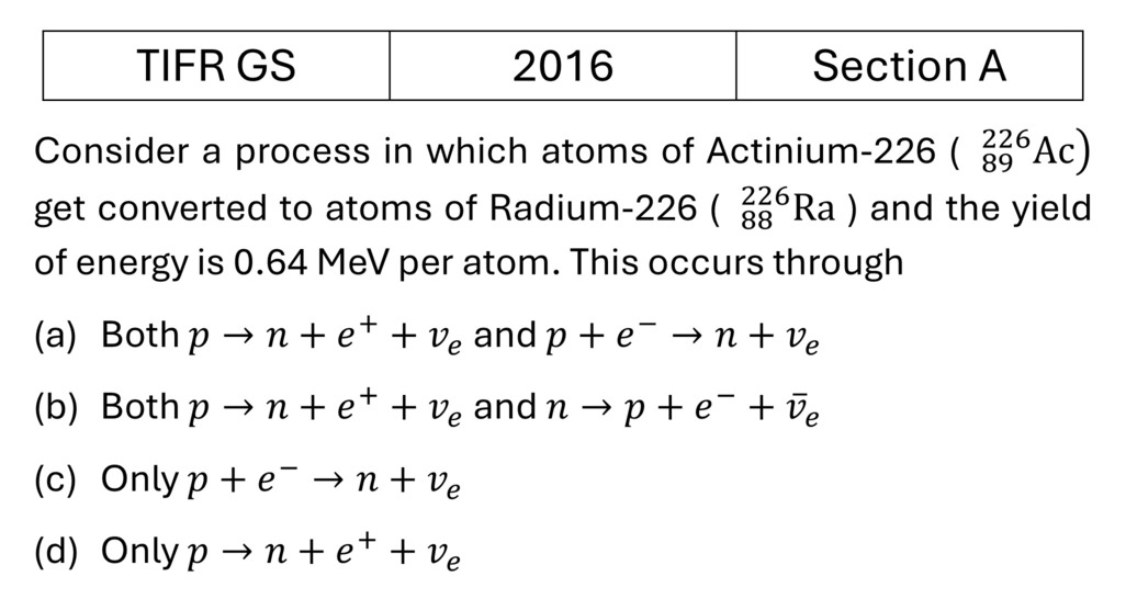 TIFR 2016 A Radioactivity previous year question TIFR_2016_A_Q21