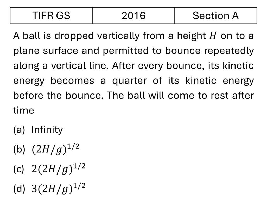 TIFR 2016 A Basic Mechanics previous year question TIFR_2016_A_Q4