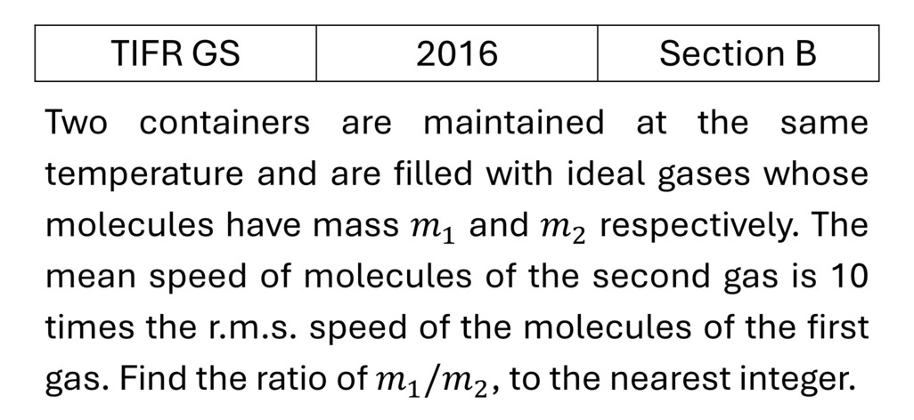 TIFR 2016 B Kinetic theory of gases previous year question TIFR_2016_B_Q13