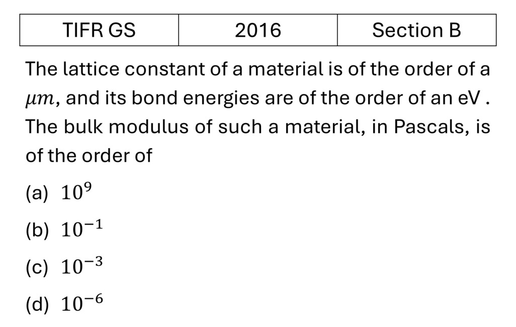 TIFR 2016 B Bulk Matter previous year question TIFR_2016_B_Q5