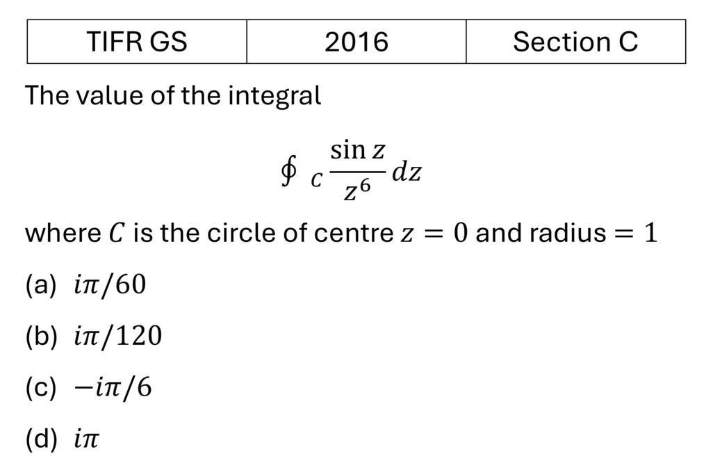 TIFR 2016 C Complex Analysis previous year question TIFR_2016_C_Q1