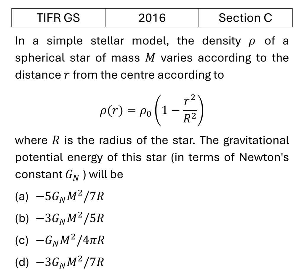 TIFR 2016 C Central Forces, Gravitation and Universe previous year question TIFR_2016_C_Q3