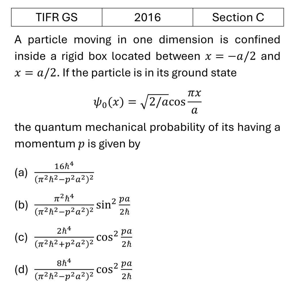 TIFR 2016 C Basic Quantum Mechanics previous year question TIFR_2016_C_Q4