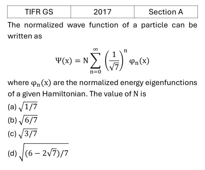 TIFR 2017 A Basic Quantum Mechanics previous year question TIFR_2017_A_Q10