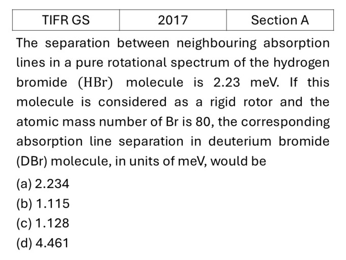 TIFR 2017 A Molecular Physics previous year question TIFR_2017_A_Q12