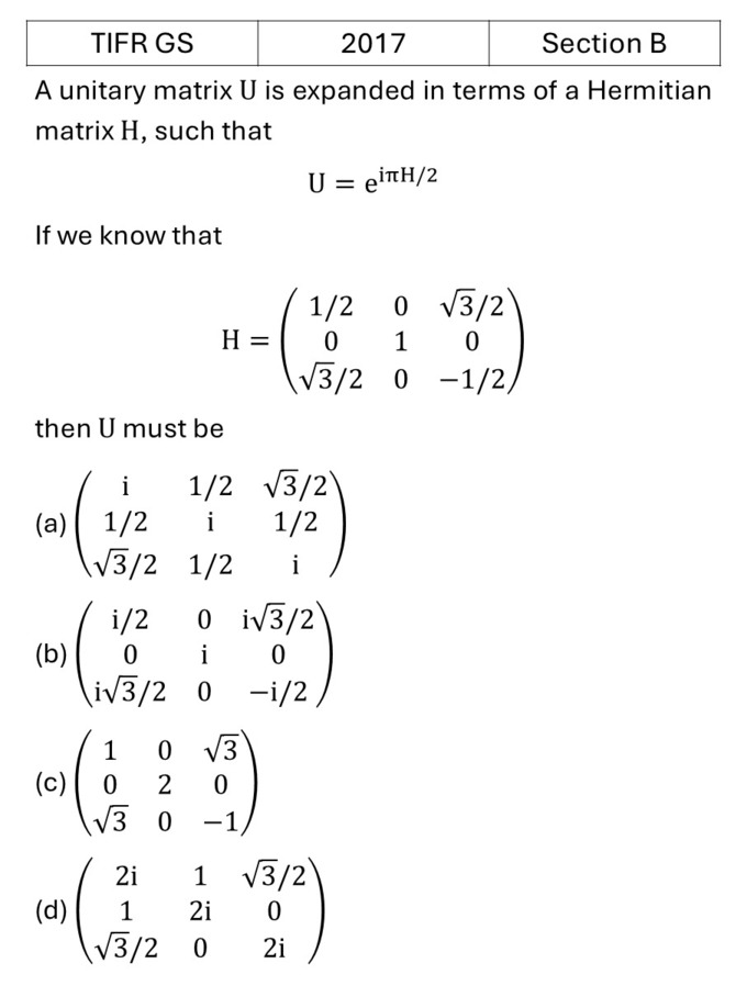 TIFR 2017 B Matrices previous year question TIFR_2017_B_Q1