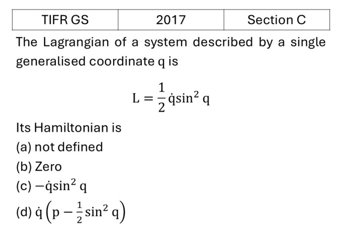 TIFR 2017 C Lagrangian and Hamiltonian previous year question TIFR_2017_C_Q2
