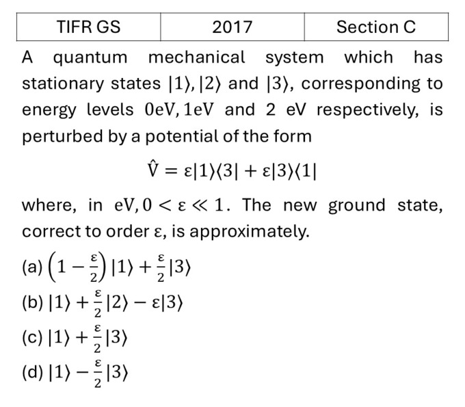 TIFR 2017 C Pertubation theory previous year question TIFR_2017_C_Q5