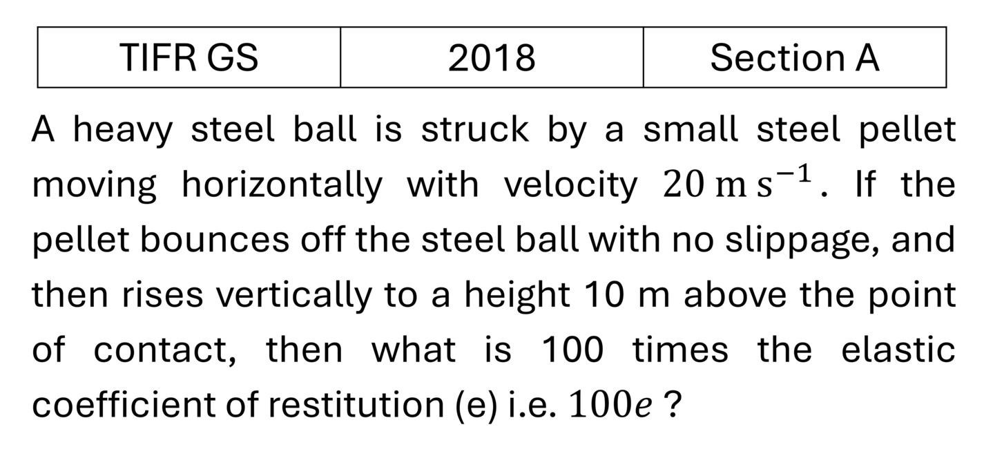 TIFR 2018 A Basic Mechanics previous year question TIFR_2018_A_Q12